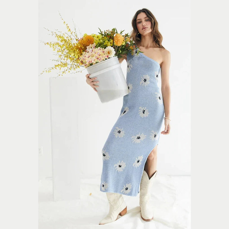 Rue stiic kira one shoulder midi dress - flower novelty