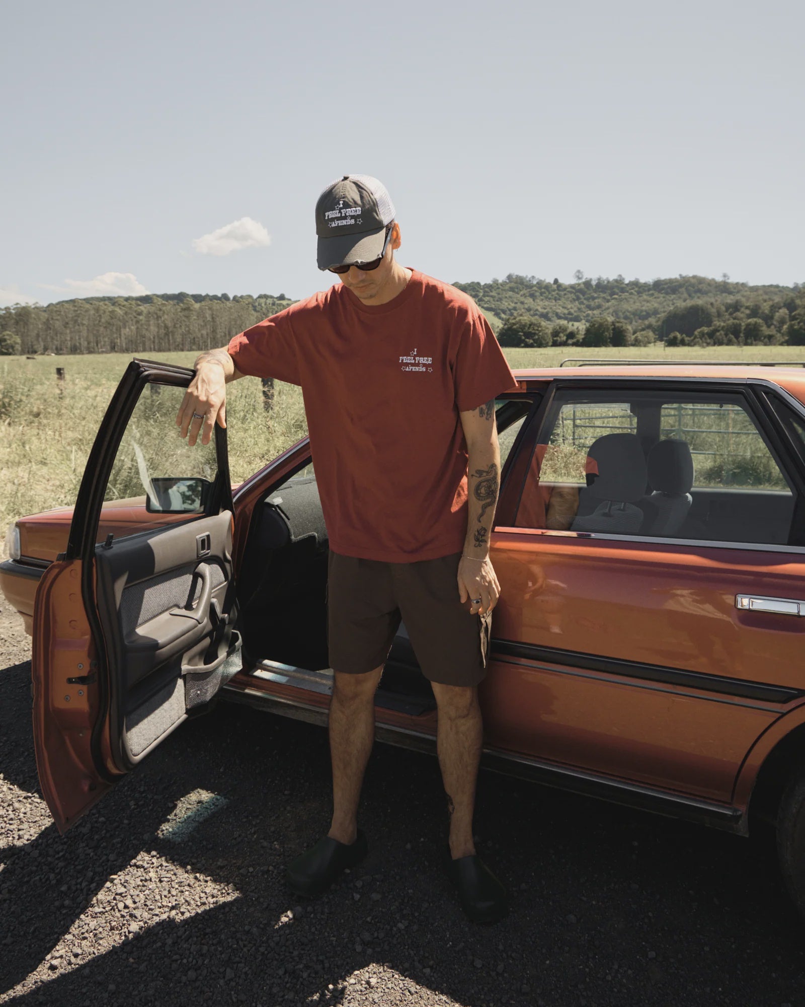 AFENDS Sonoran Boxy Tee - Washed Burgandy