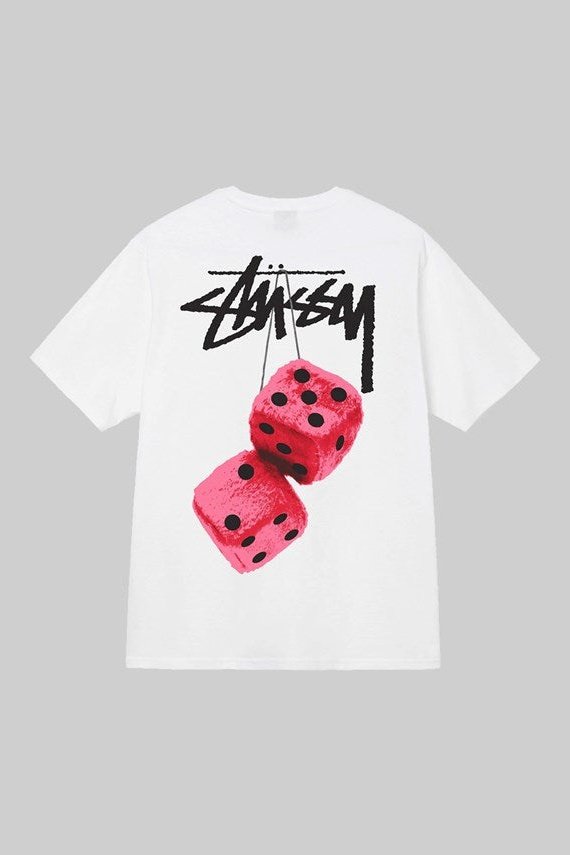 STUSSY Fuzzy dice ss tee - Pigment washed white