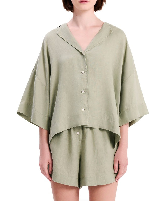 NUDE LUCY Lounge Linen Shirt - Olive