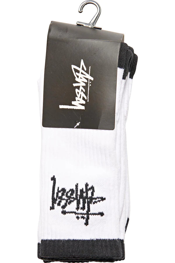 Stussy mens graffiti crew sock 3pk - white/black