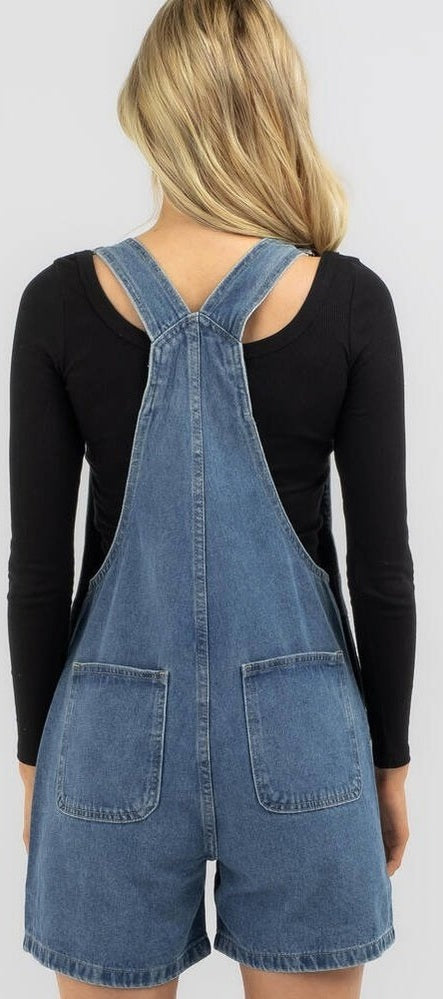 Stussy nevada denim short overall - indigo denim