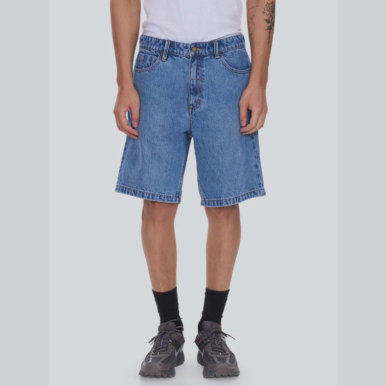 THRILLS Mid Slacker Relaxed Long Denim Short - Deep vintage blue
