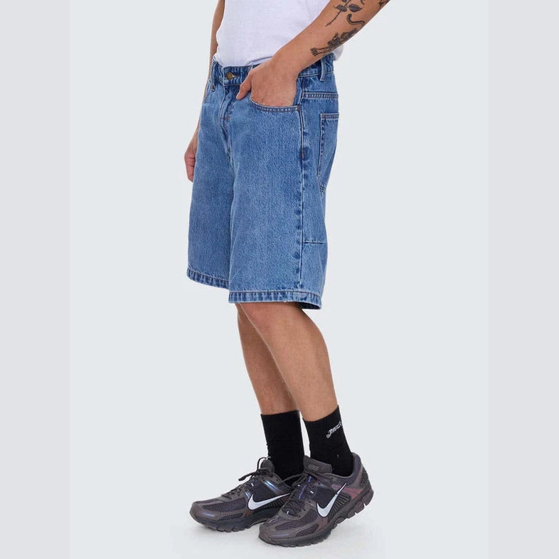 THRILLS Mid Slacker Relaxed Long Denim Short - Deep vintage blue