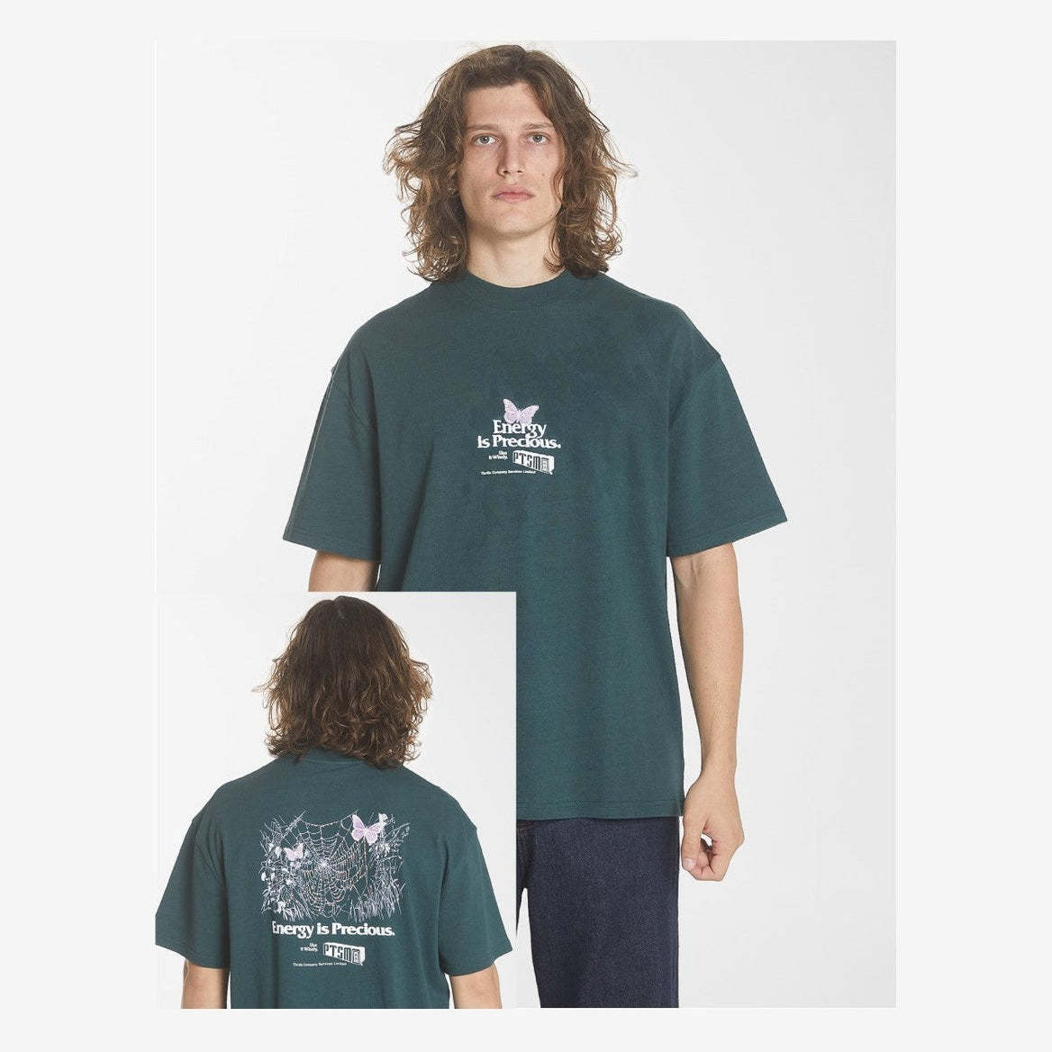 THRILLS Energy is precious box fit oversize tee - Dark jade