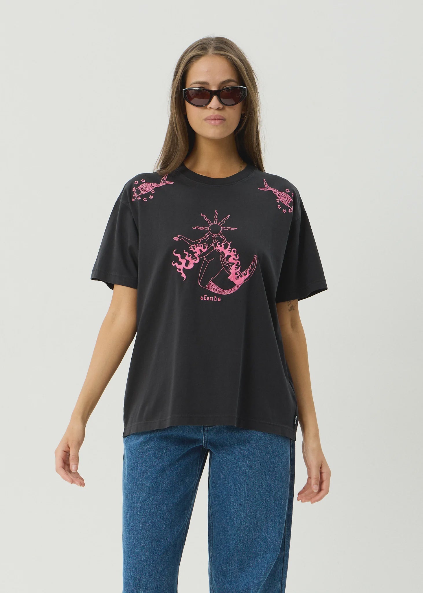 AFENDS Sea Siren Oversized Tee - Stone Black