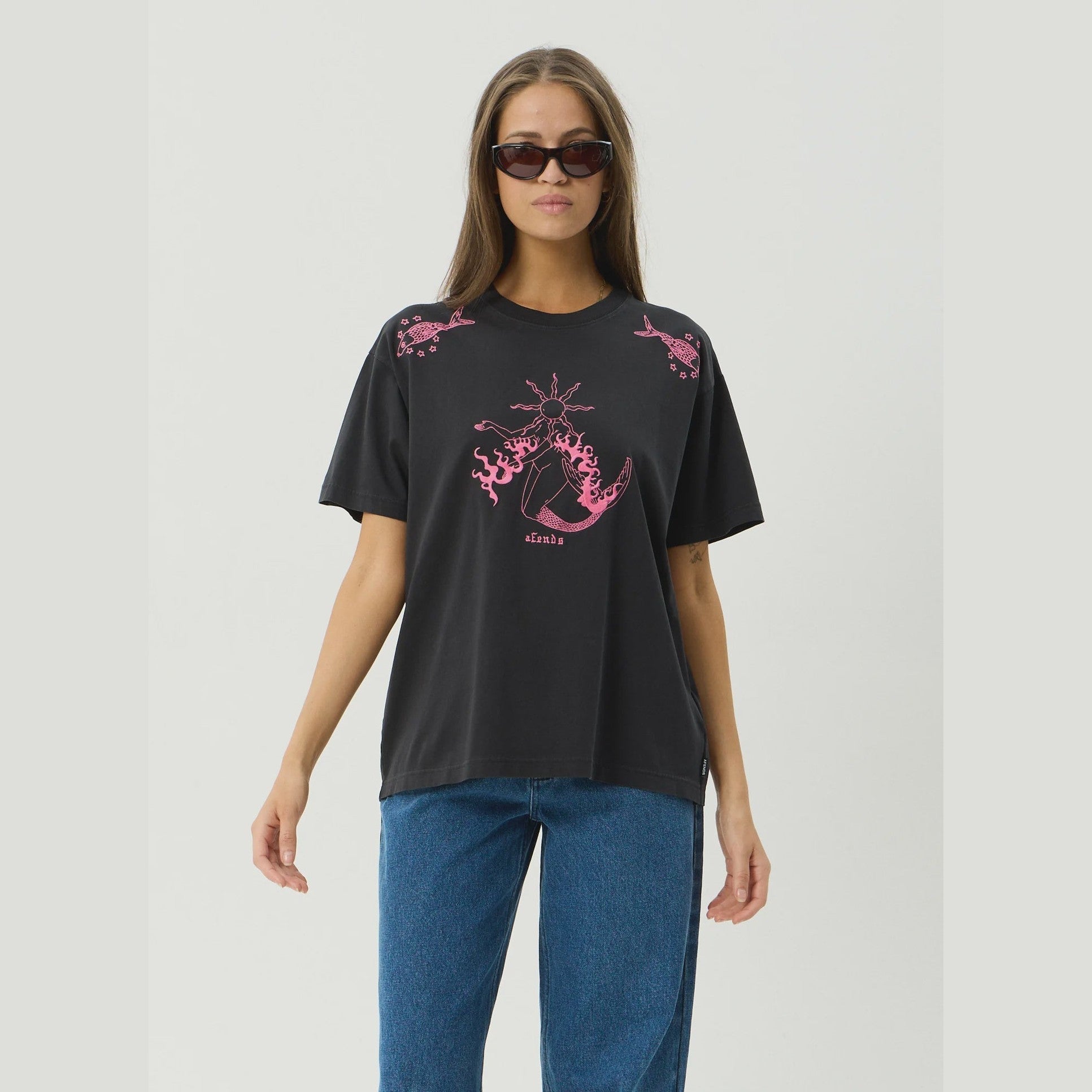 AFENDS Sea Siren Oversized Tee - Stone Black