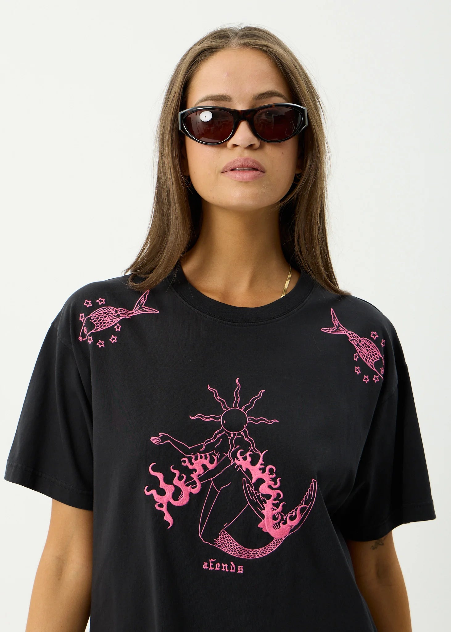 AFENDS Sea Siren Oversized Tee - Stone Black