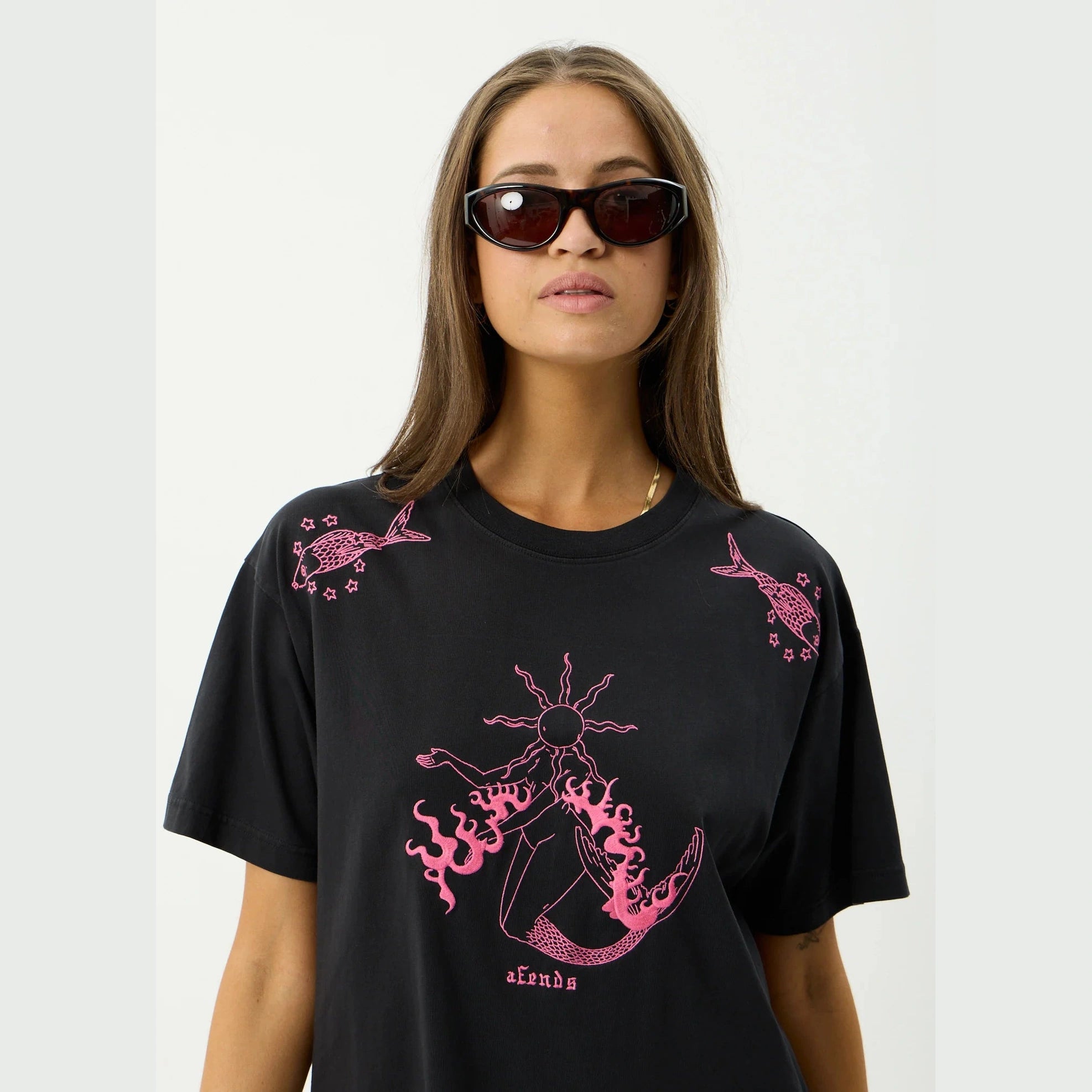 AFENDS Sea Siren Oversized Tee - Stone Black