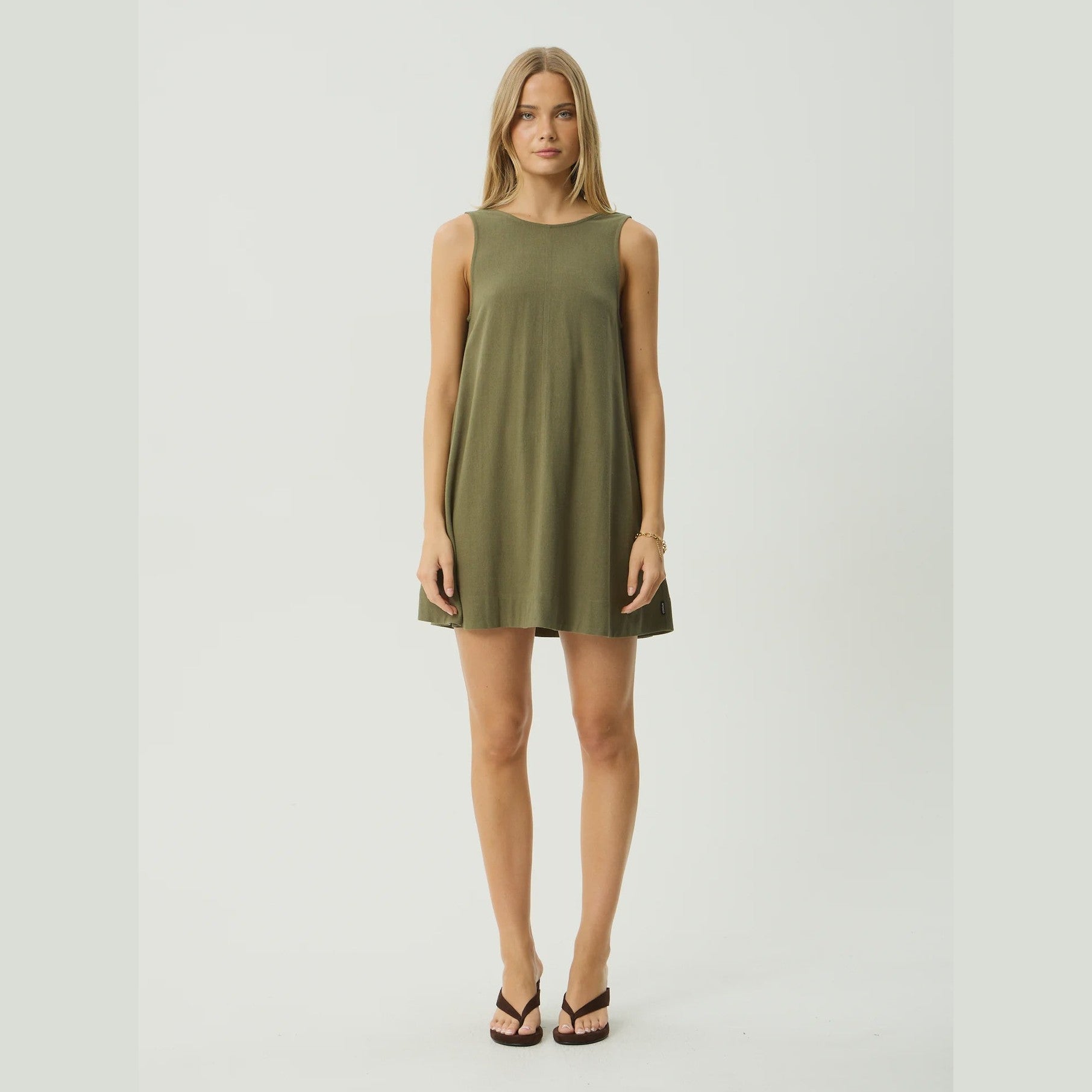AFENDS Halle Linen MIni Dress - Deep Olive
