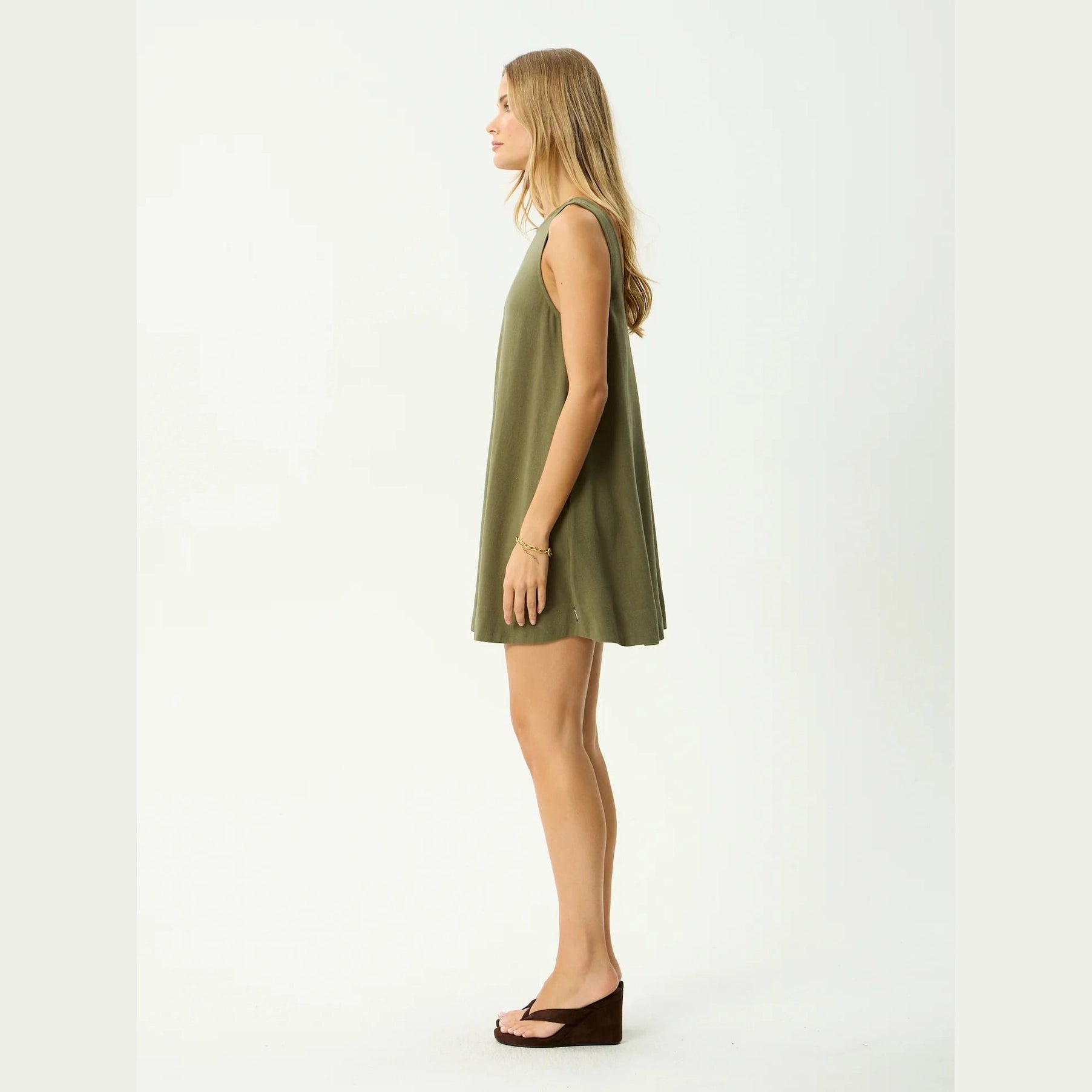 AFENDS Halle Linen MIni Dress - Deep Olive