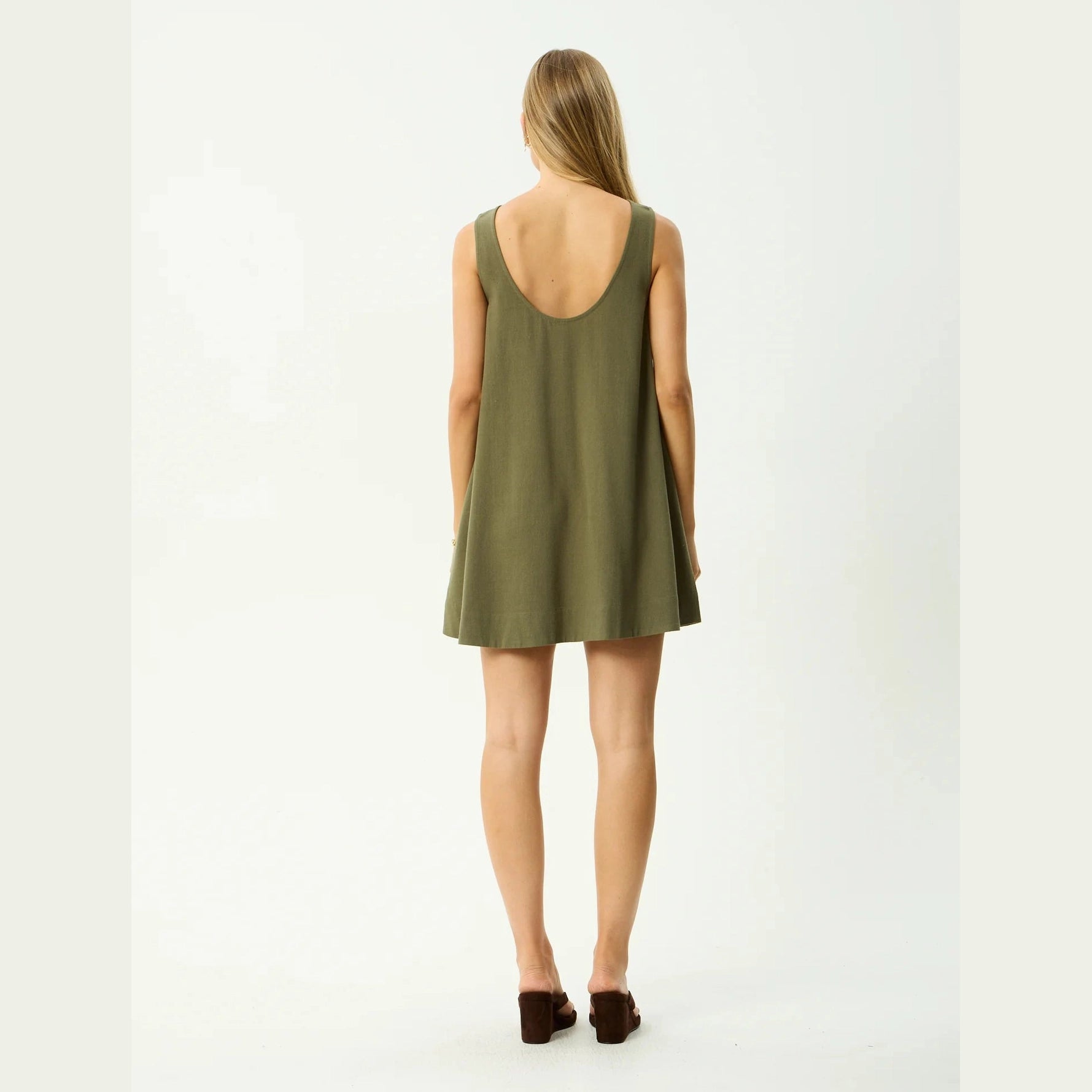 AFENDS Halle Linen MIni Dress - Deep Olive