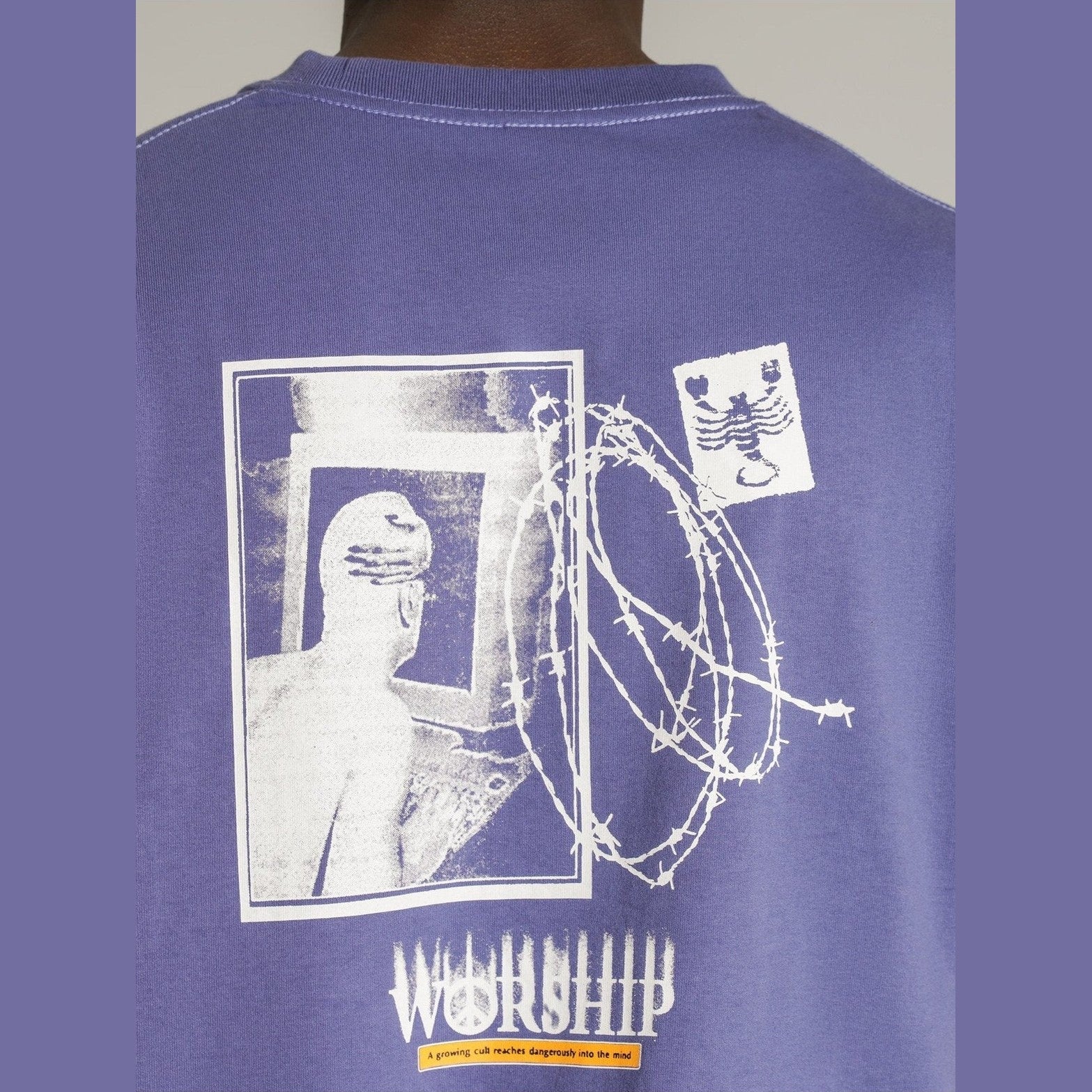 Worship reaches tee - bleached denim