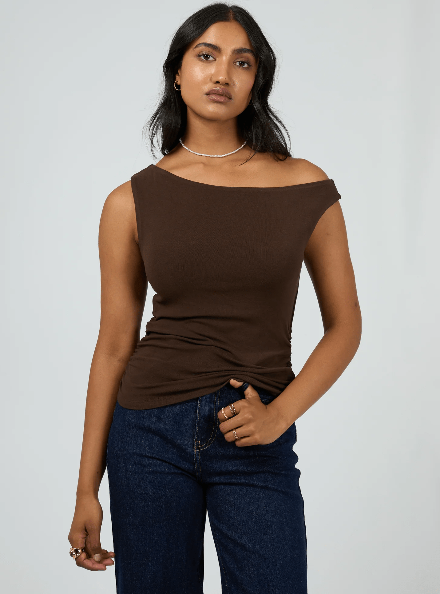 ALL ABOUT EVE Kylie Off Shoulder Top - Brown