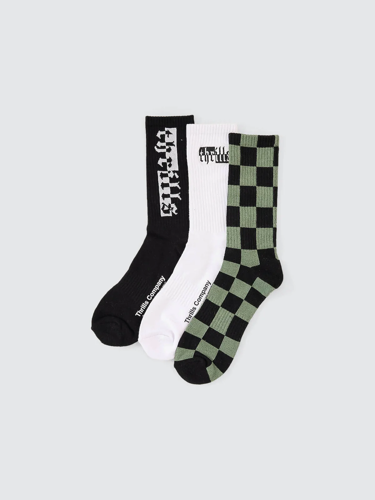 THRILLS Excitement Excitement 3 Pack Sock - White/Black/Beryl Green