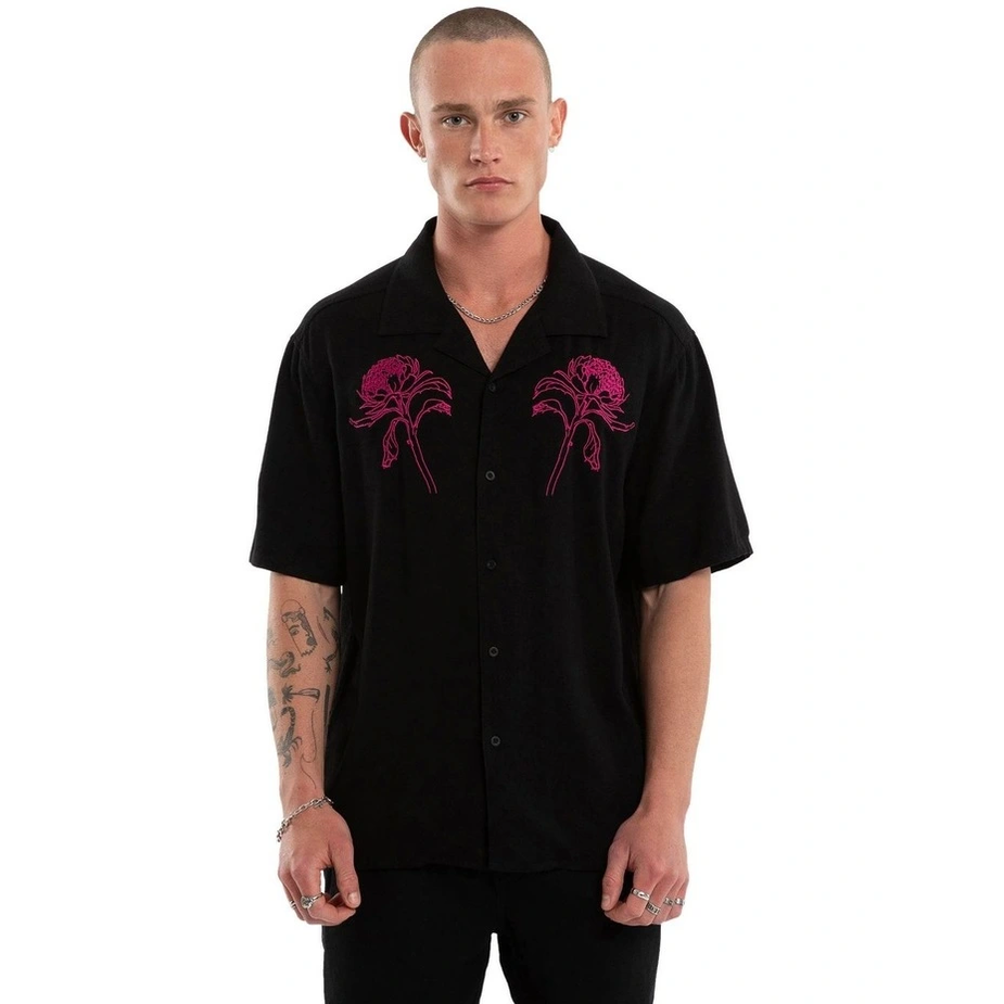 NOMDAIC PARADISE Florisim Cropped Resort Shirt - Jet black