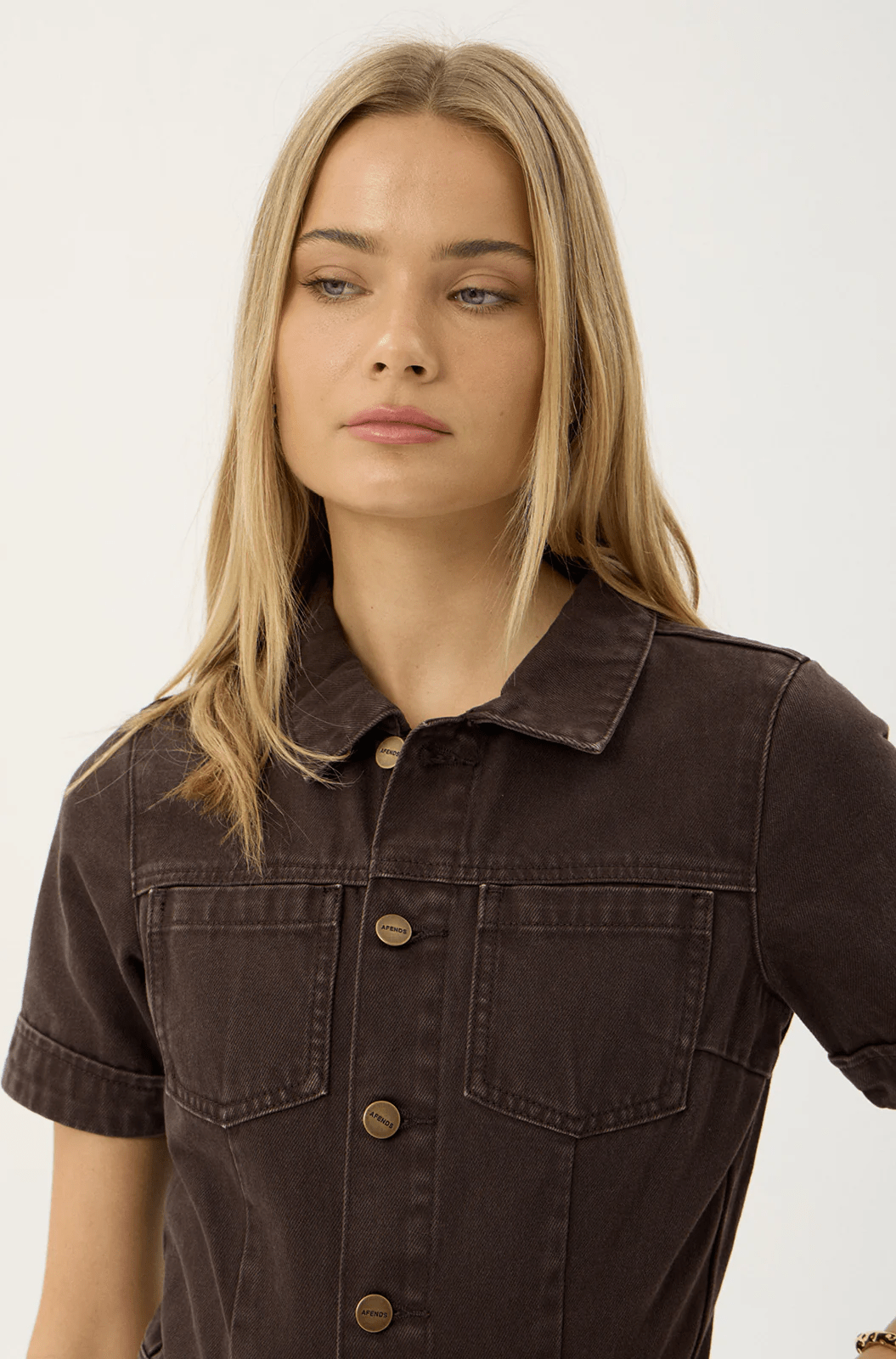 AFENDS Miami denim flared leg jumpsuit - Washed coffee