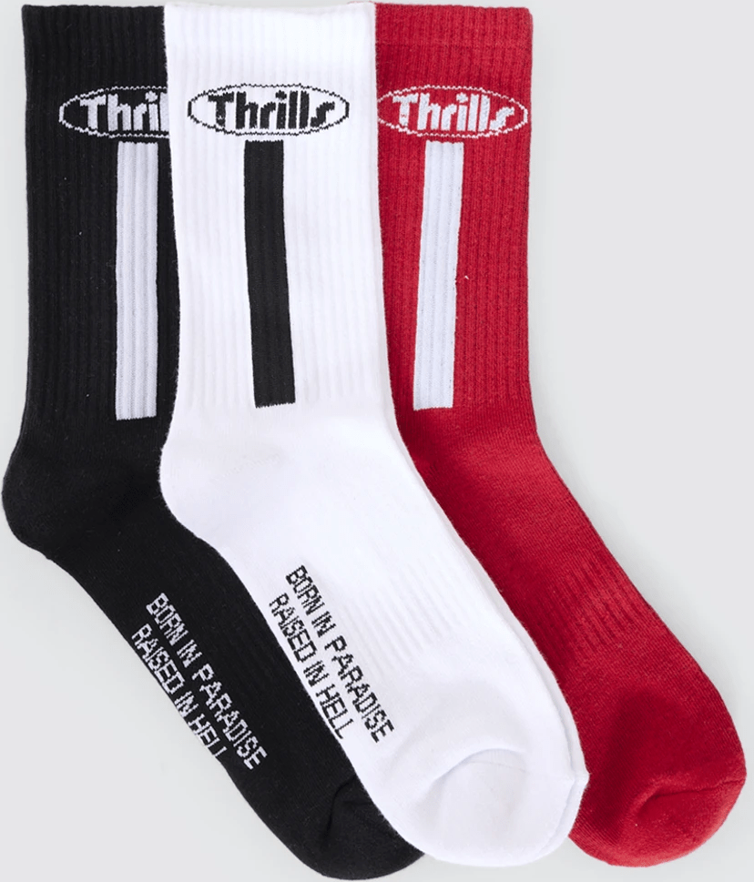 THRILLS Val For The Win 3 Pack Sock - White - Black - Scarlet