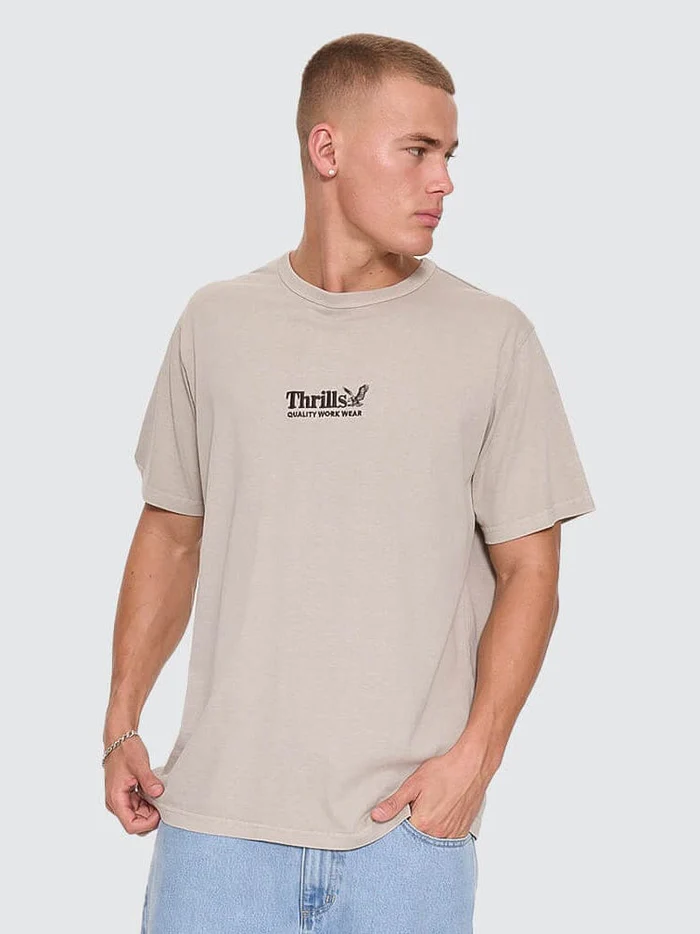 THRILLS Thrills Workwear Embro Merch Tee - Pumice stone
