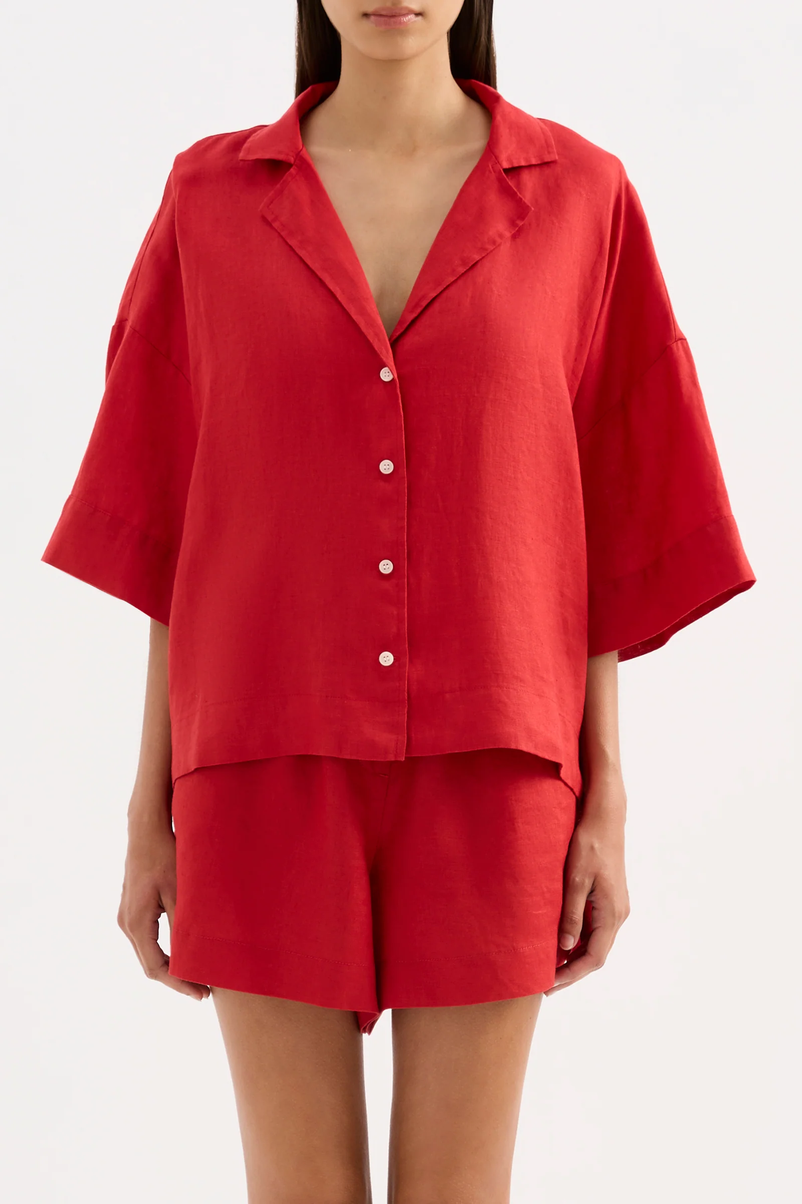 NUDE LUCY  Lounge Linen Shirt - Vermillion