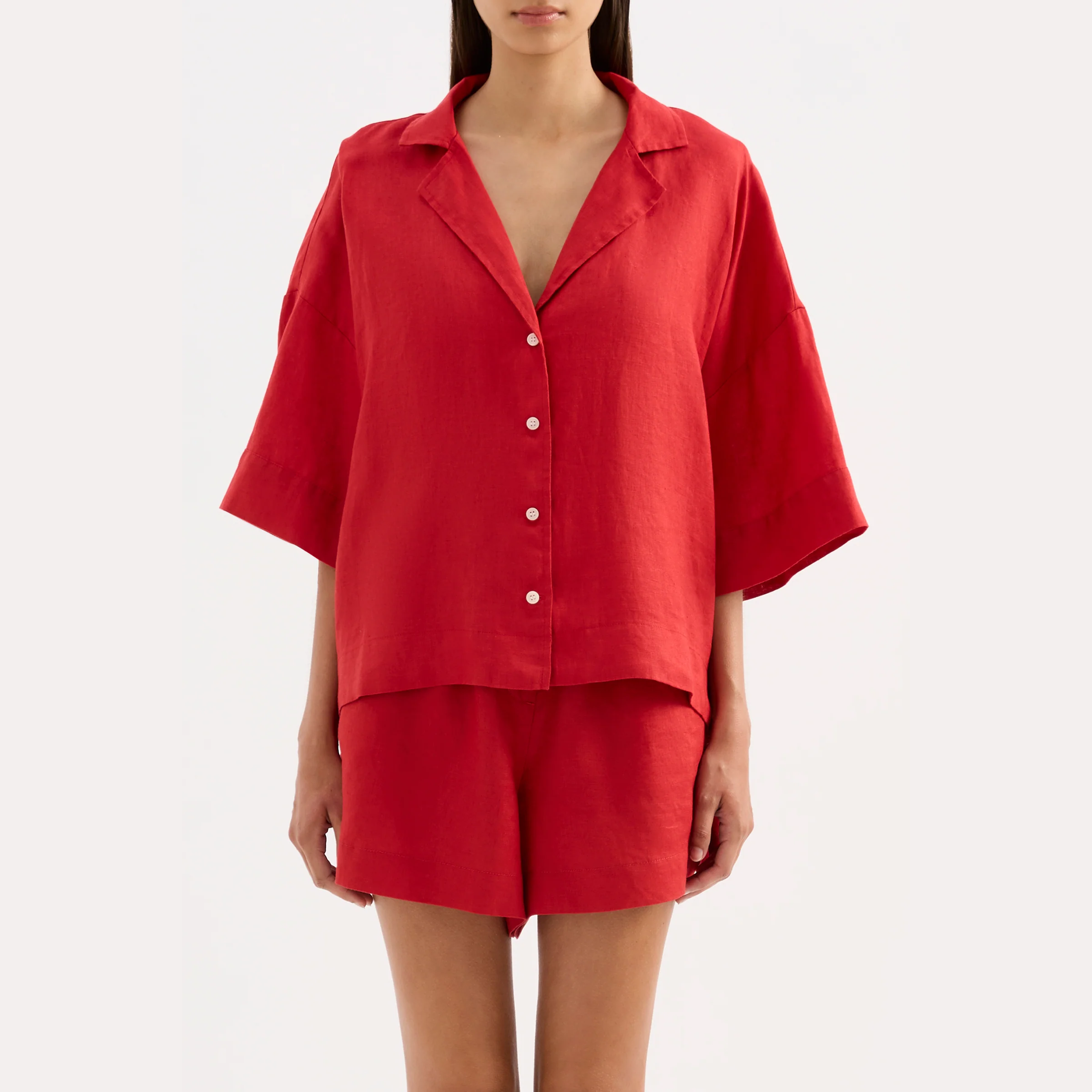NUDE LUCY Lounge Linen Shirt - Vermillion