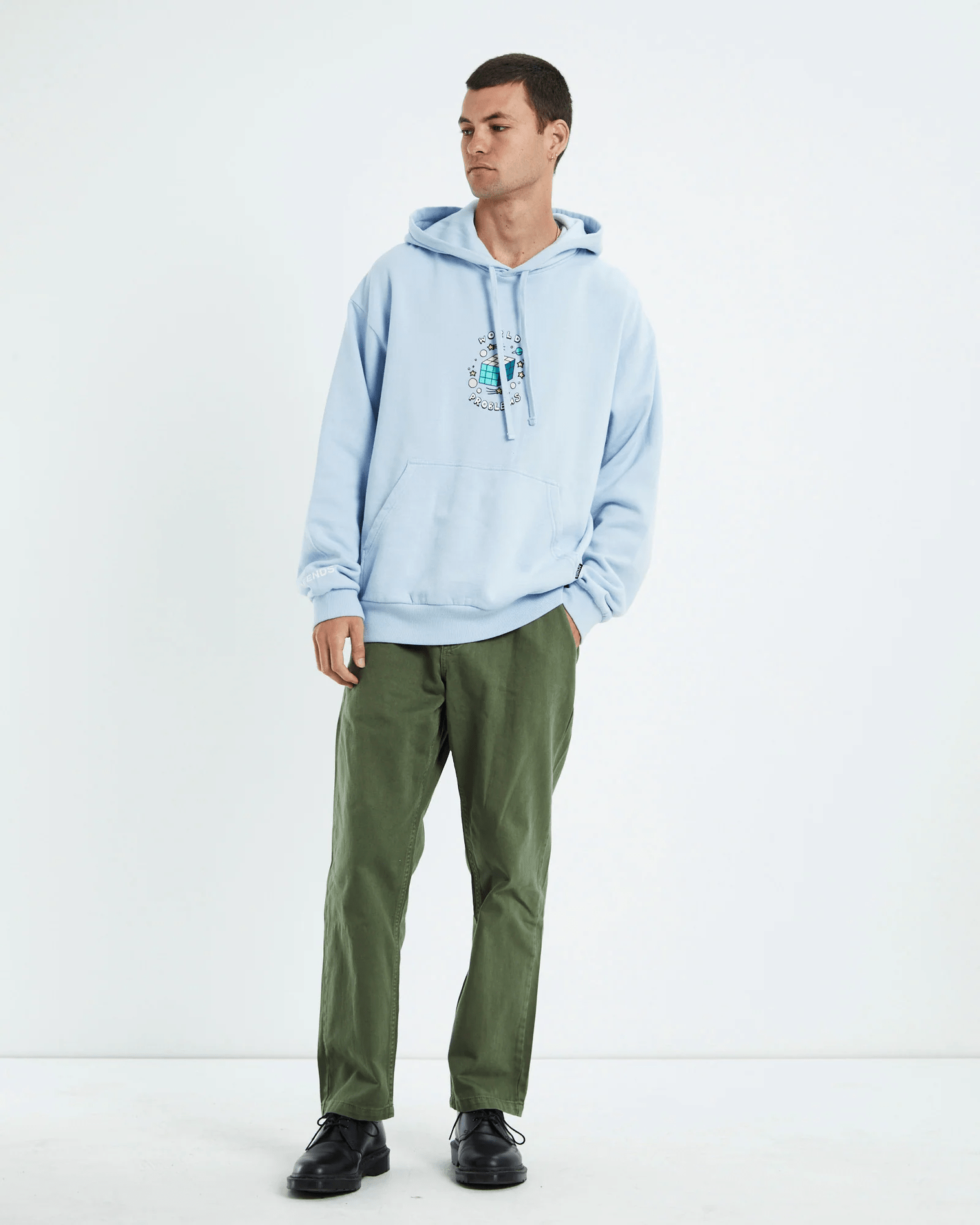 Afends world problems recycled hoodie- powder blue