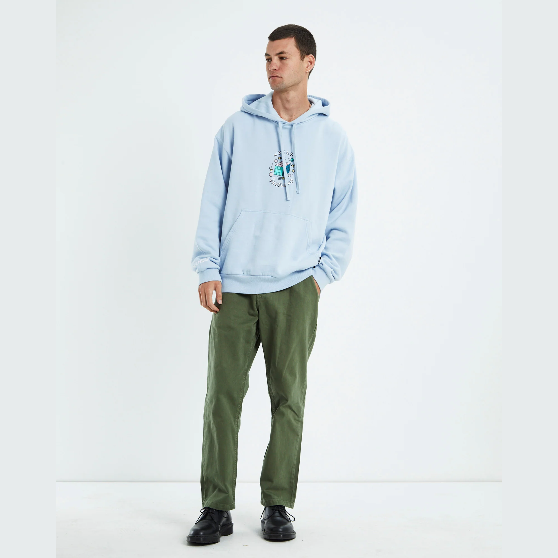 Afends world problems recycled hoodie- powder blue