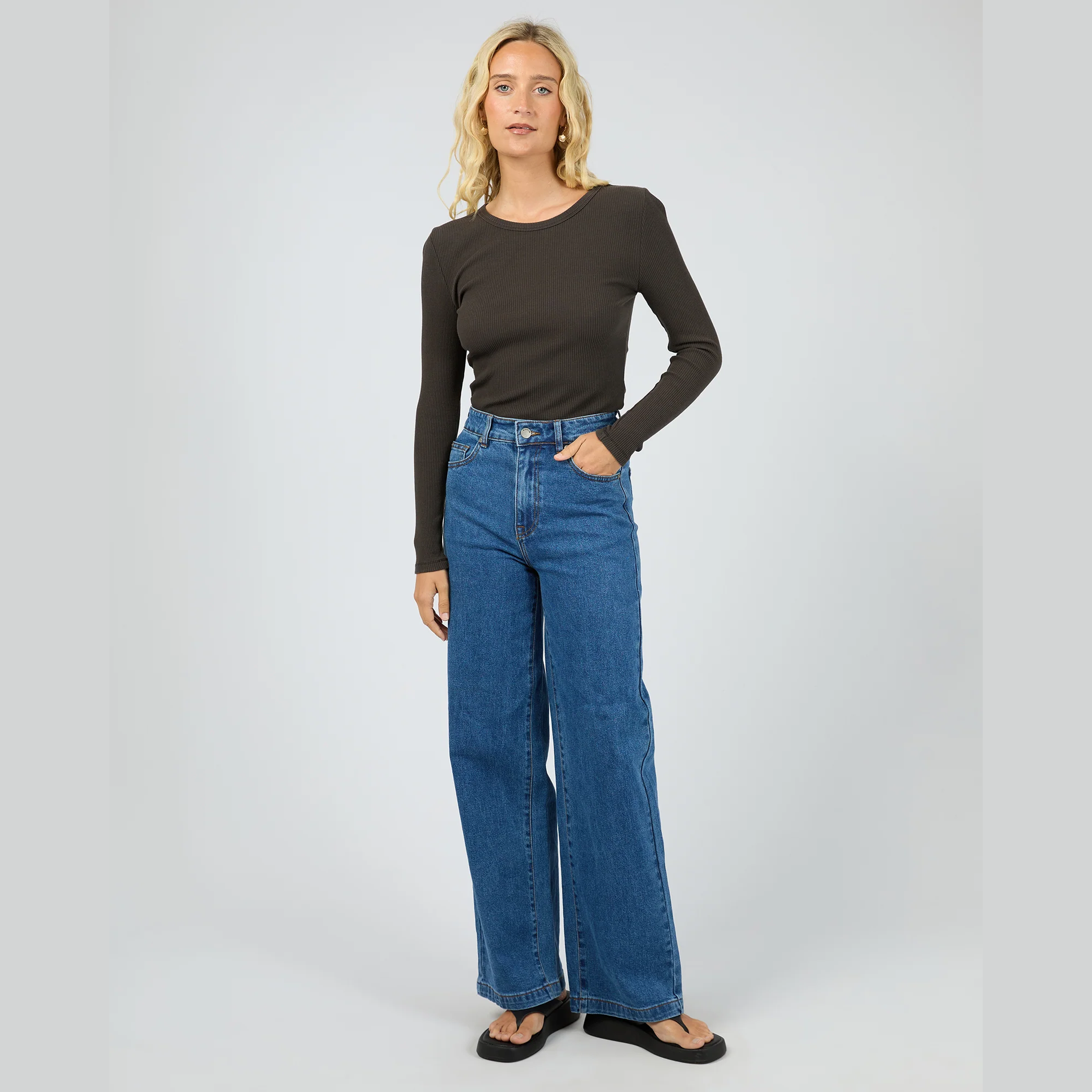 ALL ABOUT EVE. Eve Rib Baby LS Tee - Washed Black
