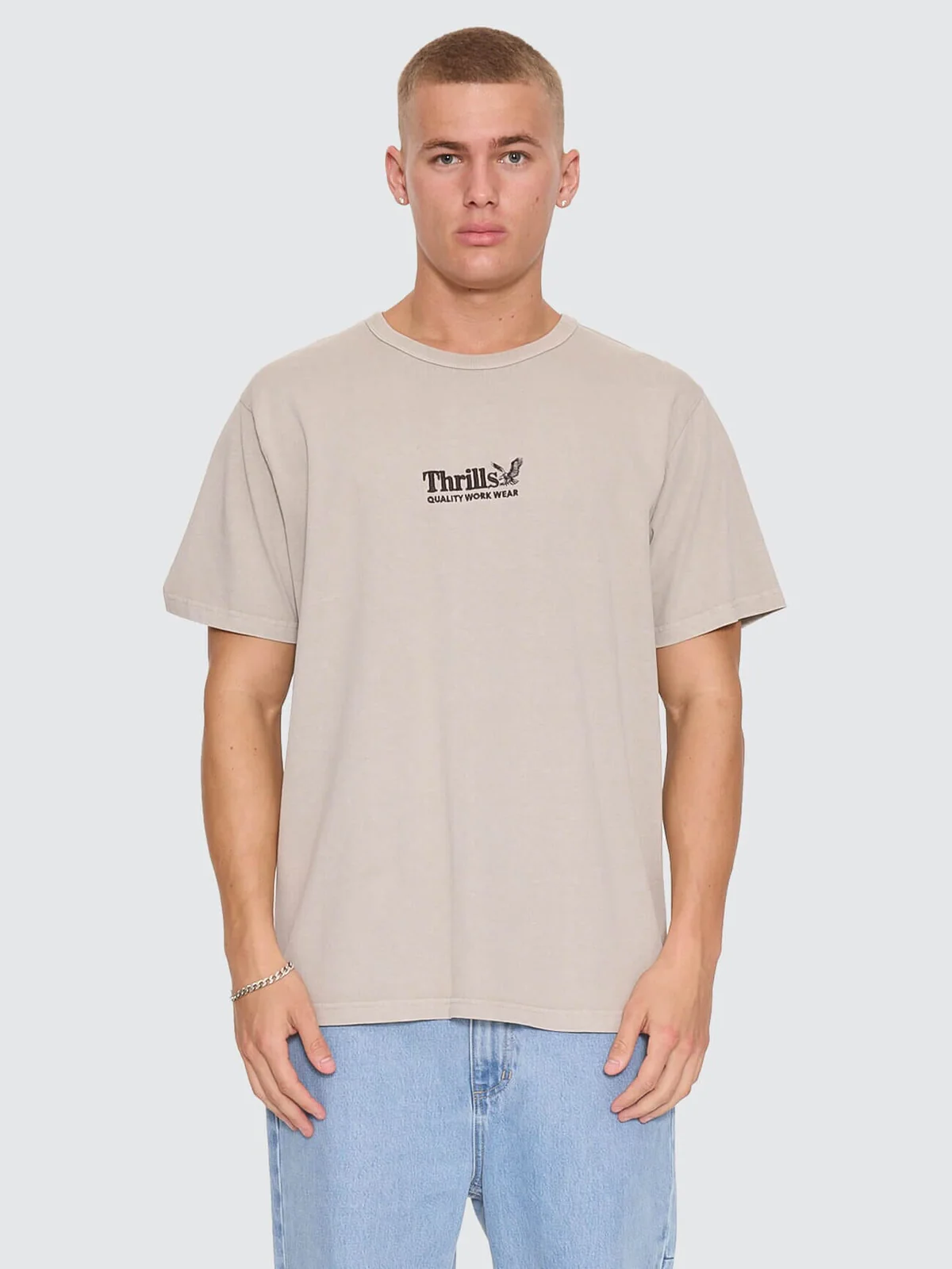 THRILLS Thrills Workwear Embro Merch Tee - Pumice stone