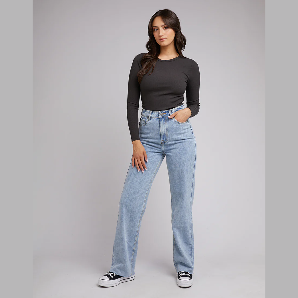 ALL ABOUT EVE. Eve Rib Baby LS Tee - Washed Black