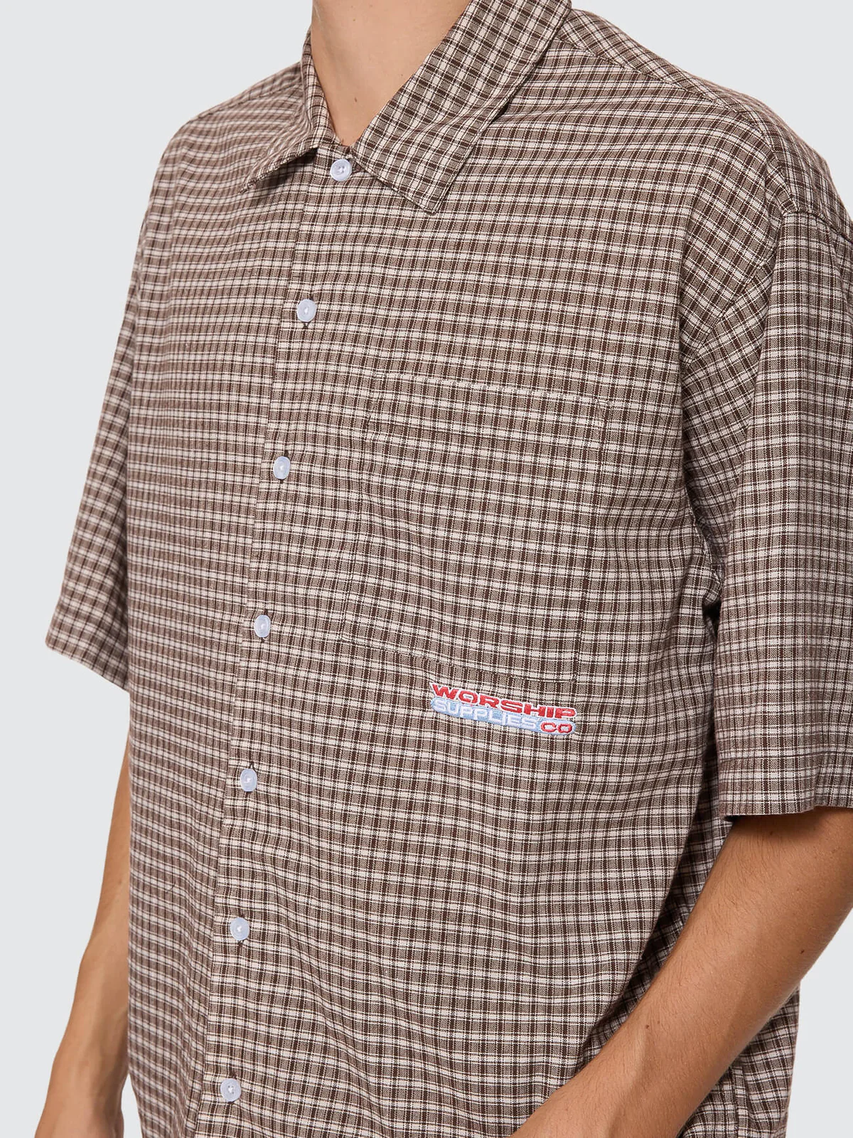 WORSHIP Globo Box Crop Short Sleeve Shirt - Brown