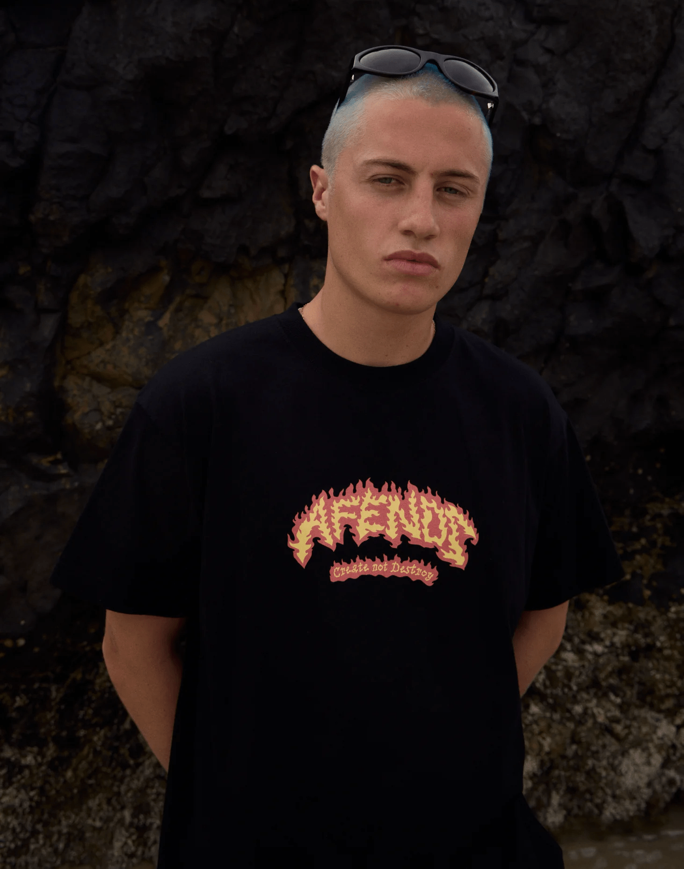 AFENDS Flame On- Boxy Tee - Black