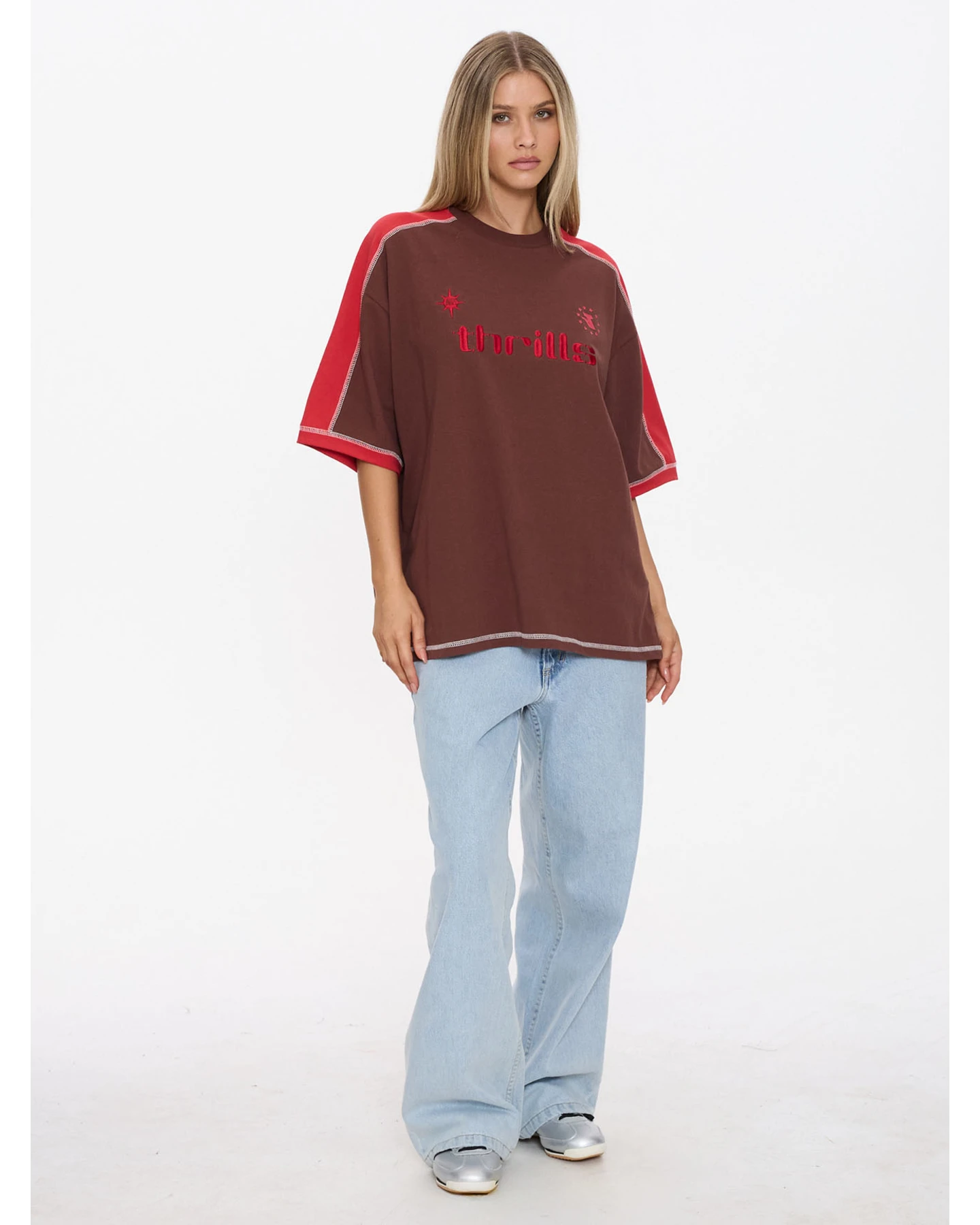 THRILLS Hot Shot Panelled Oversized Tee - Acorn