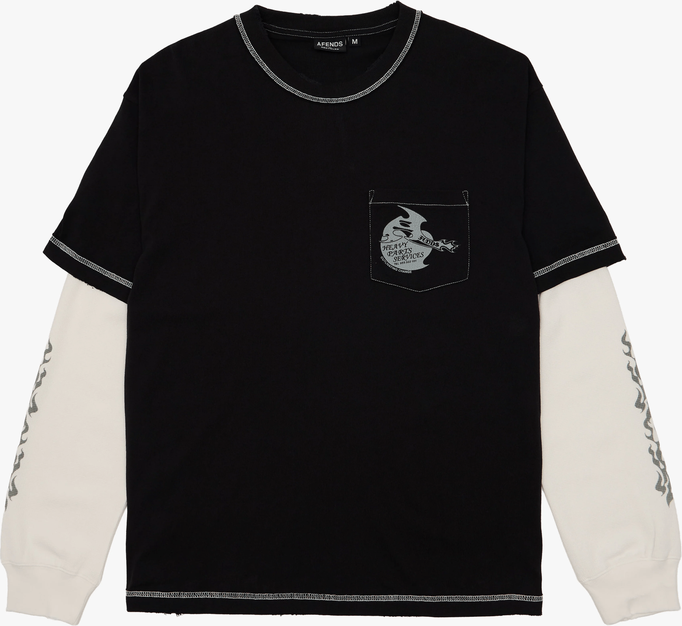 AFENDS Heavy parts layered waffle long sleeve tee - Stone black