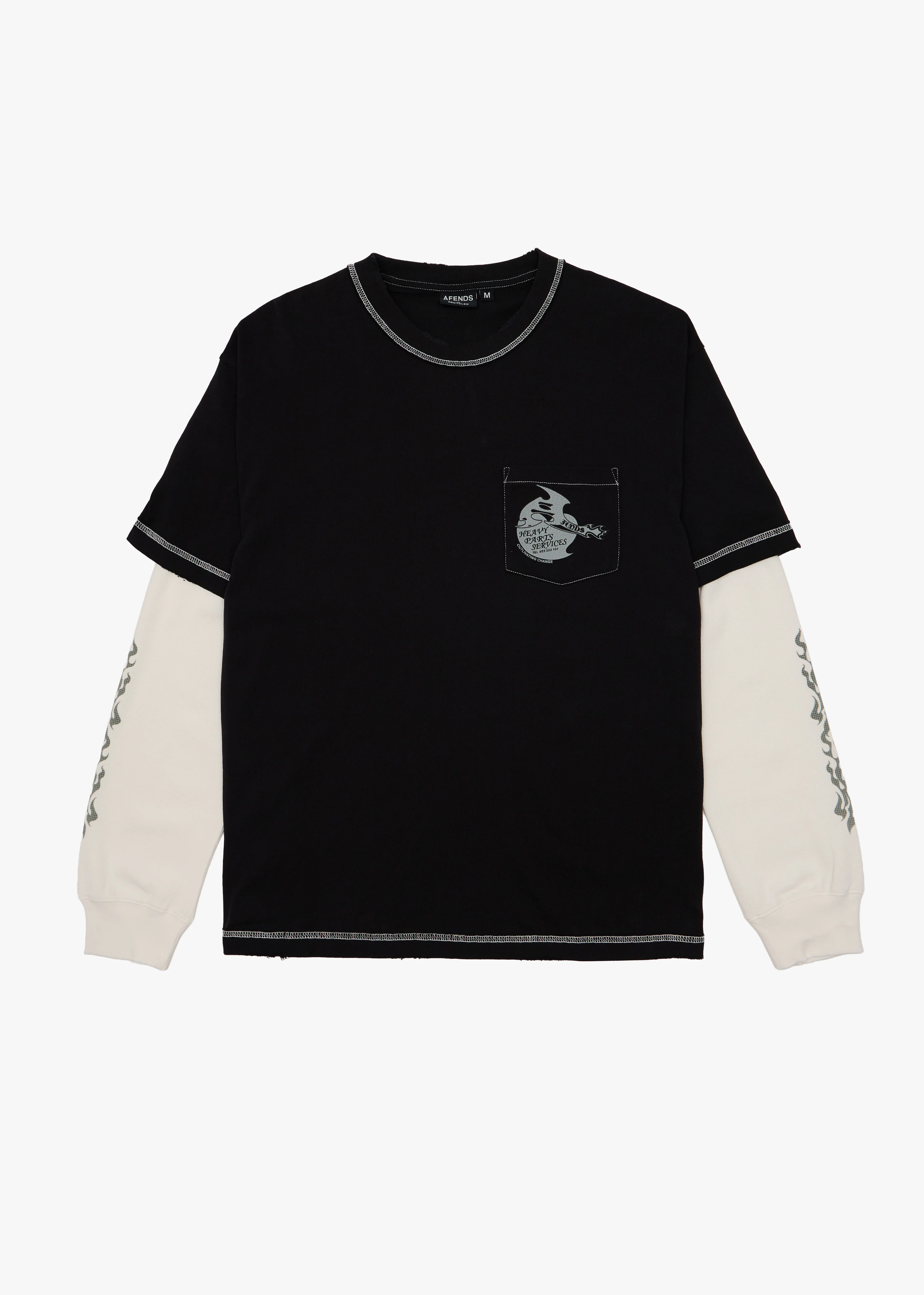 AFENDS Heavy parts layered waffle long sleeve tee - Stone black