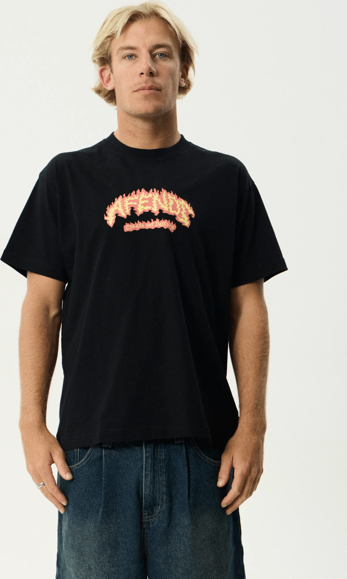 AFENDS Flame On- Boxy Tee - Black