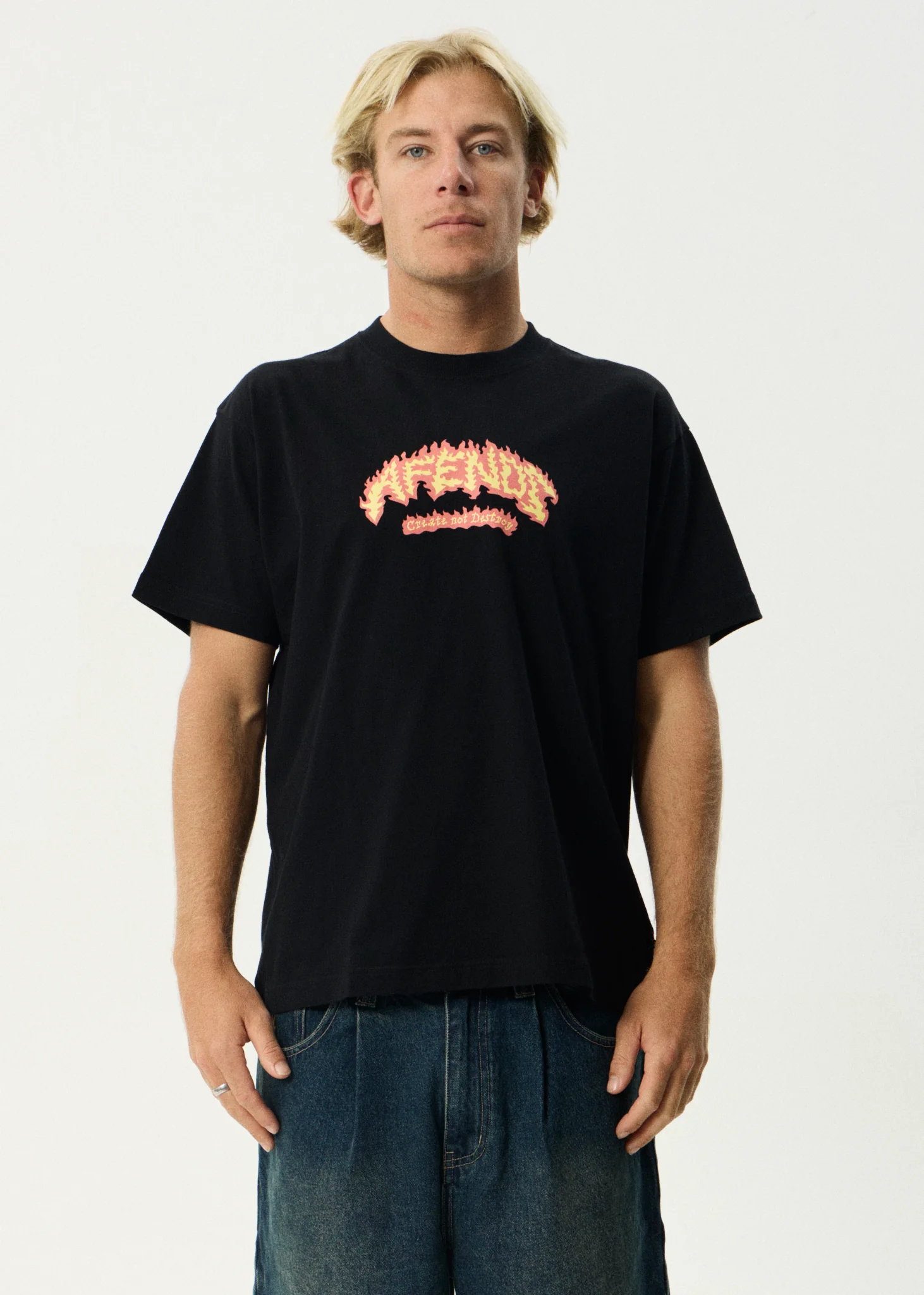 AFENDS Flame On- Boxy Tee - Black