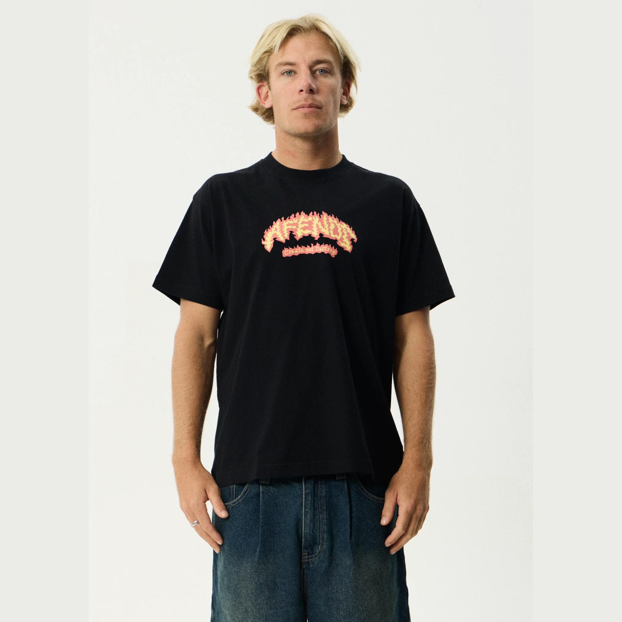 AFENDS Flame On- Boxy Tee - Black