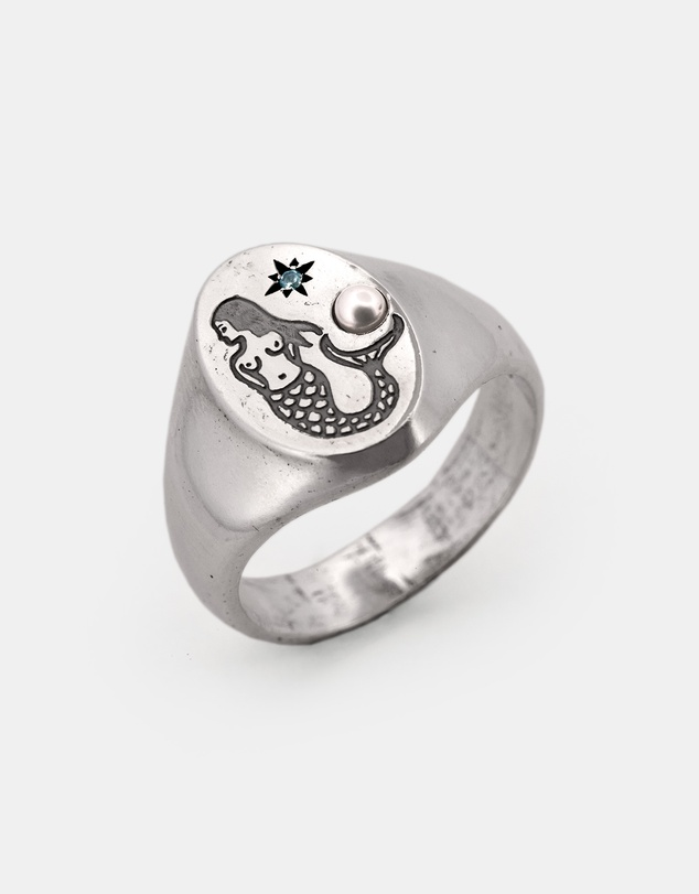 SUE THE BOY You Me & The Sea Ring size W - 925 Silver/pearl/blue topaz