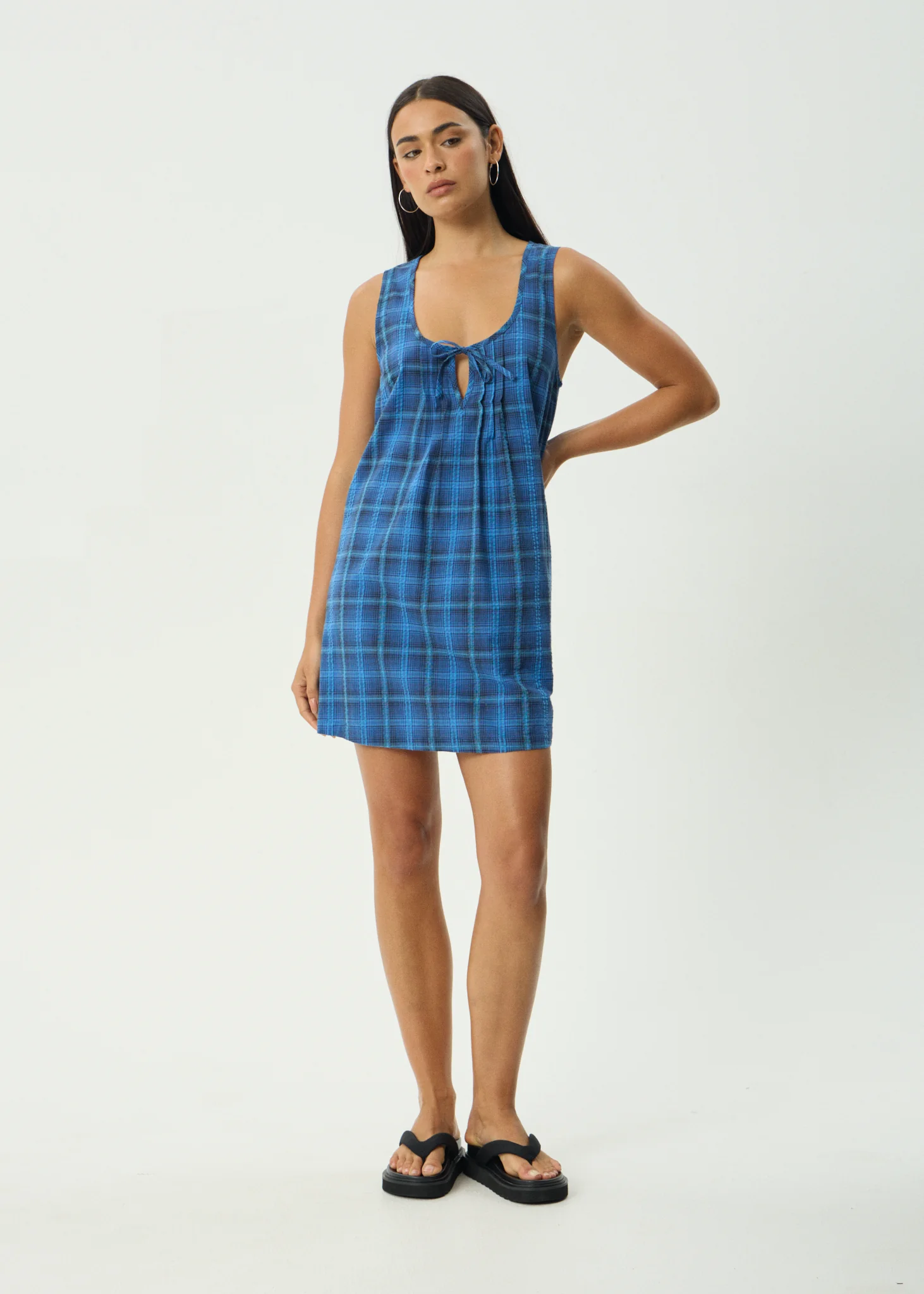 AFENDS Camden- Seersucker Mini Dress Seersucker Mini Dress - Marina check