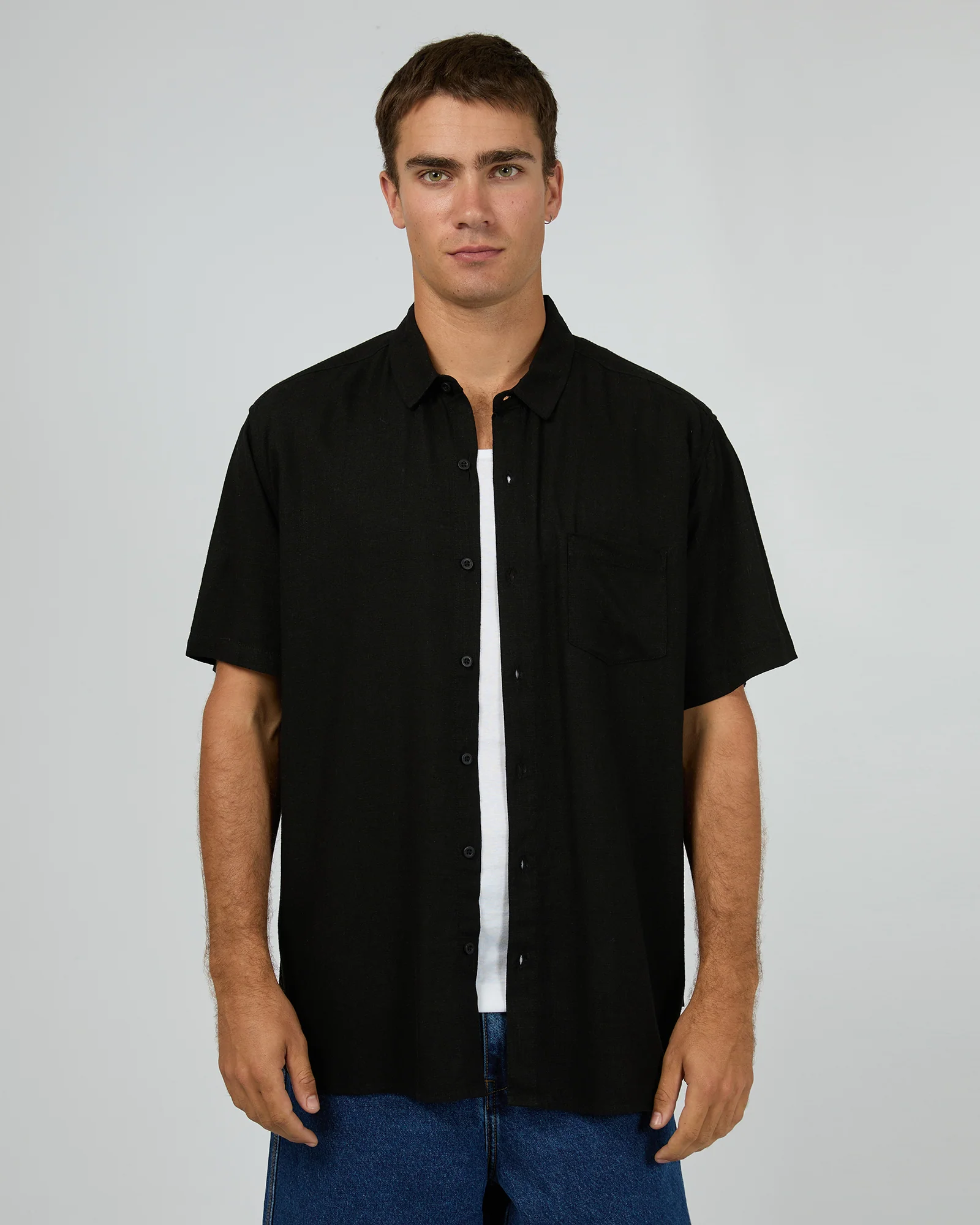 SILENT THEORY Linen ss shirt - Black