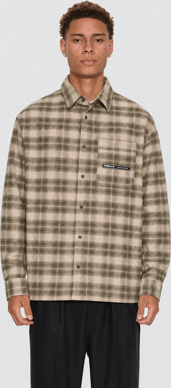 THRILLS Paradise Built Barrio Long Sleeve Flannel Shirt - Military green