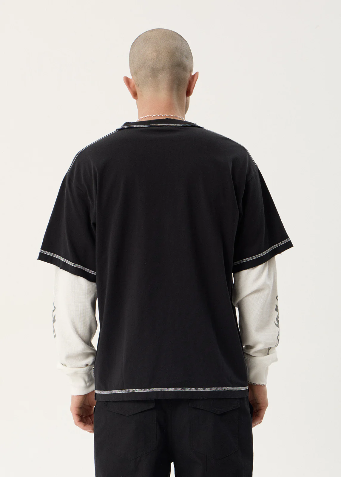 AFENDS Heavy parts layered waffle long sleeve tee - Stone black