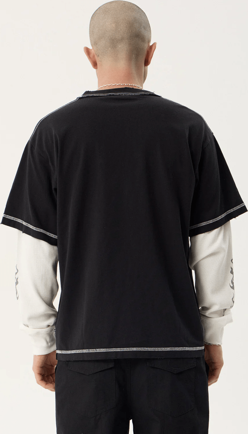 AFENDS Heavy parts layered waffle long sleeve tee - Stone black