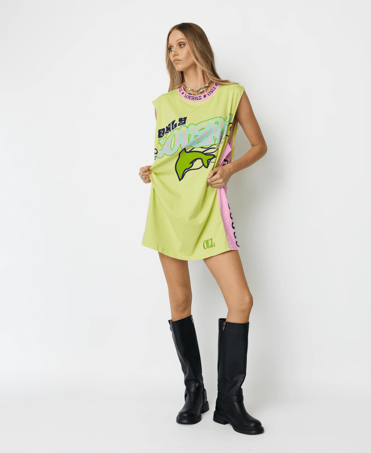 ONLY LOVERS LEFT Wave Racer Tank Dress - Chartreuse