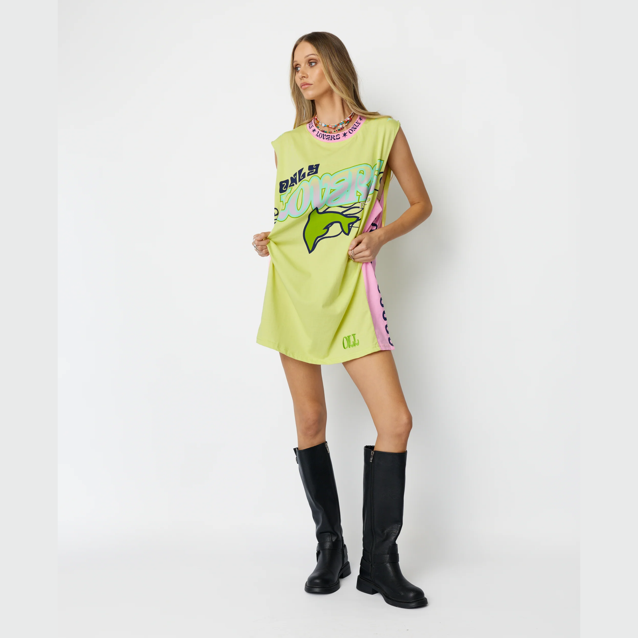 ONLY LOVERS LEFT Wave Racer Tank Dress - Chartreuse