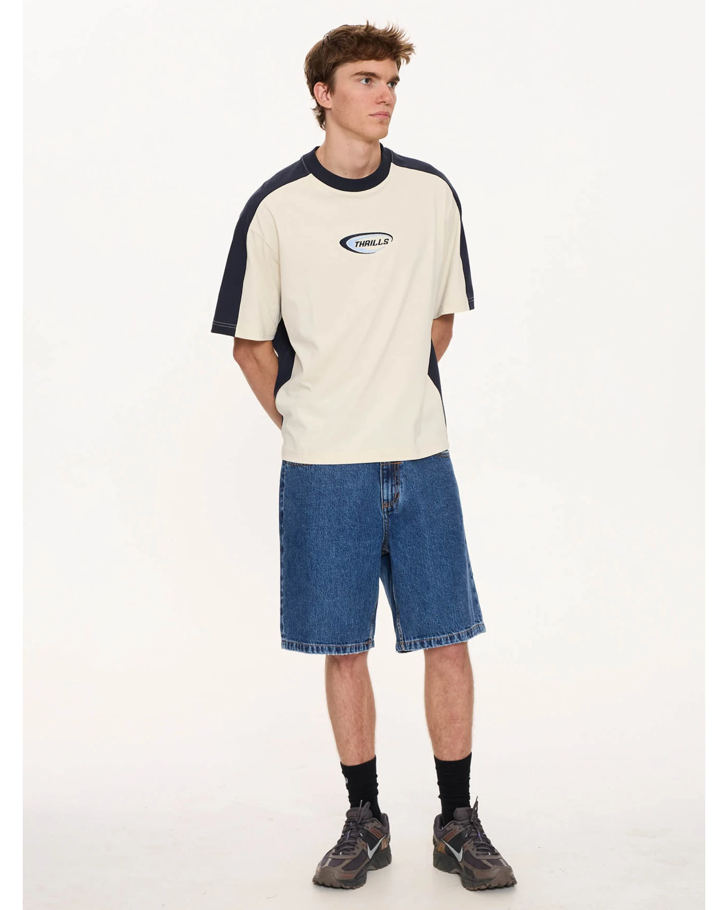 THRILLS Fusion Panel Box Fit Oversize Cropped Tee - Heritage White