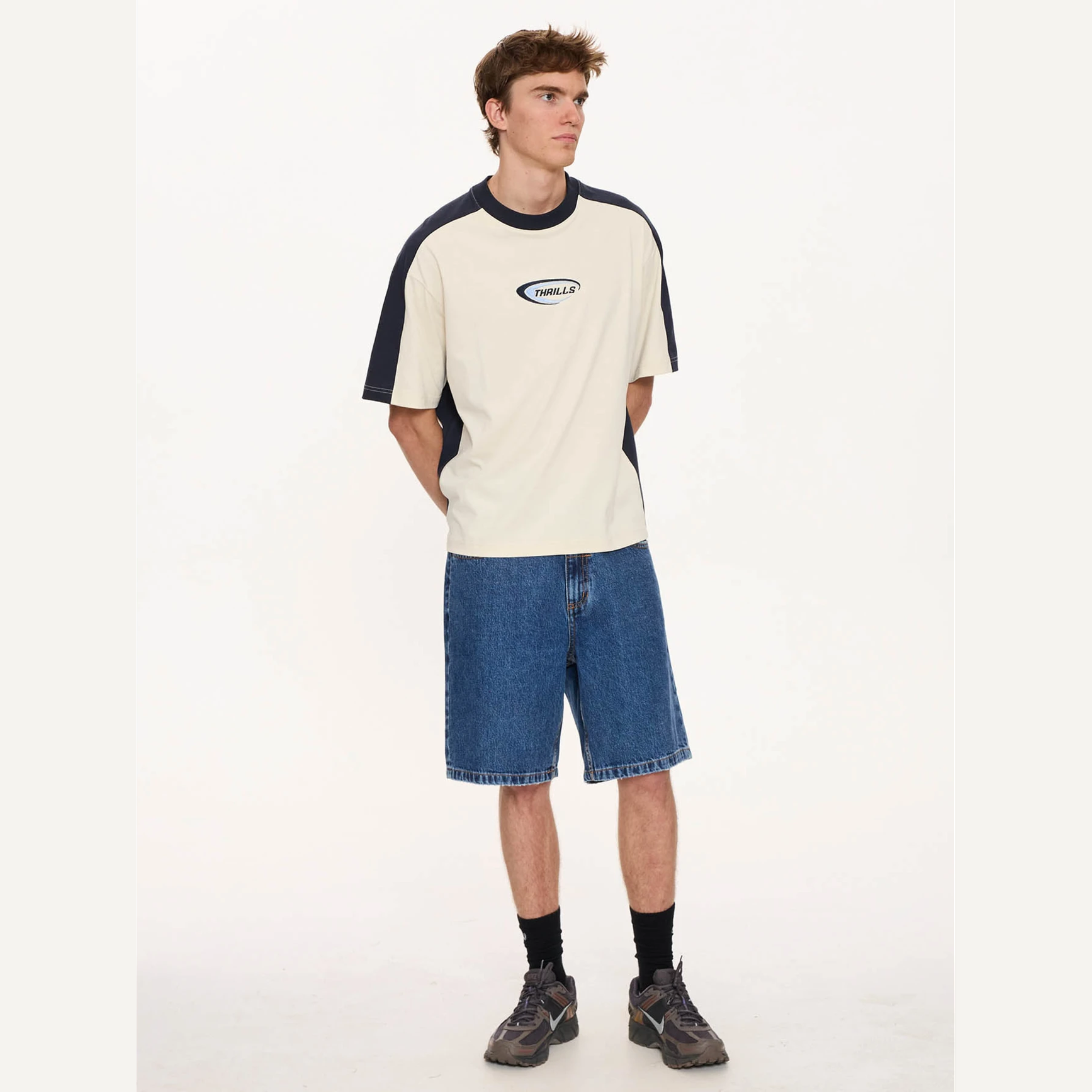 THRILLS Fusion Panel Box Fit Oversize Cropped Tee - Heritage White