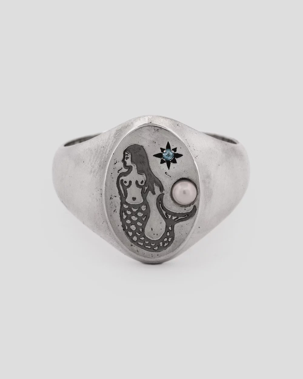 SUE THE BOY You Me & The Sea Ring size W - 925 Silver/pearl/blue topaz