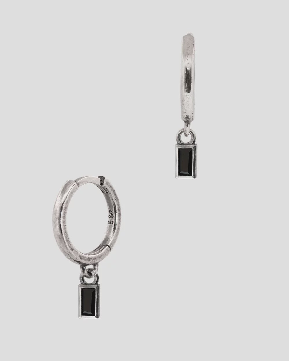 SUE THE BOY Onyx Baguette Huggie Pair - 925 Silver/Onyx